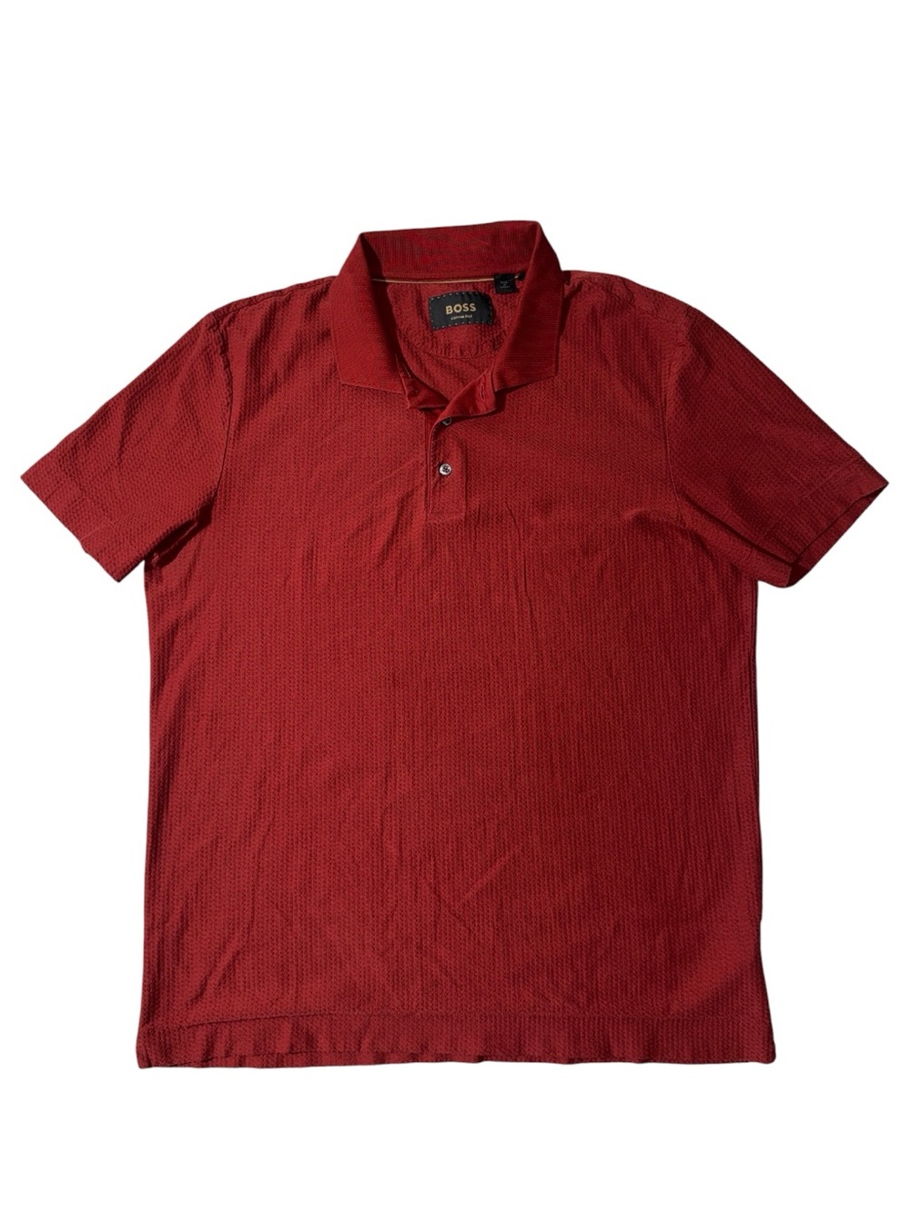 Boss Gold mens 2XL XXL red solid cotton silk textured Perry polo shirt EUC